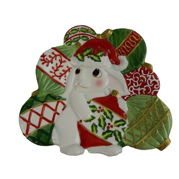 Fitz and Floyd Essentials Canape Plate Christmas Bunny Blooms 2004 - Picture 3 of 12